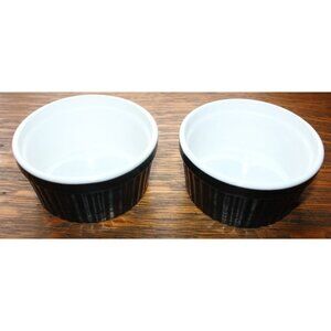 2 PC Ceramic Ramekins Oven Dish Serving Bowls Sauce Condiment Pots Black